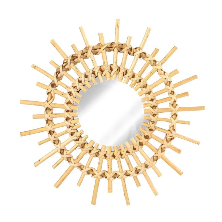 Wooden Rattan Mirror